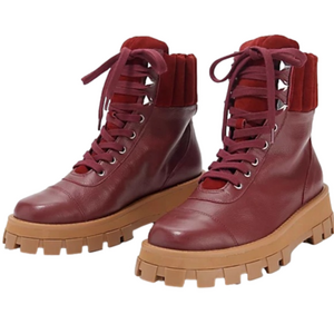 New Revolve Schutz Leather Lace Up Hiker Boots - Sutton Red Burgundy size 9